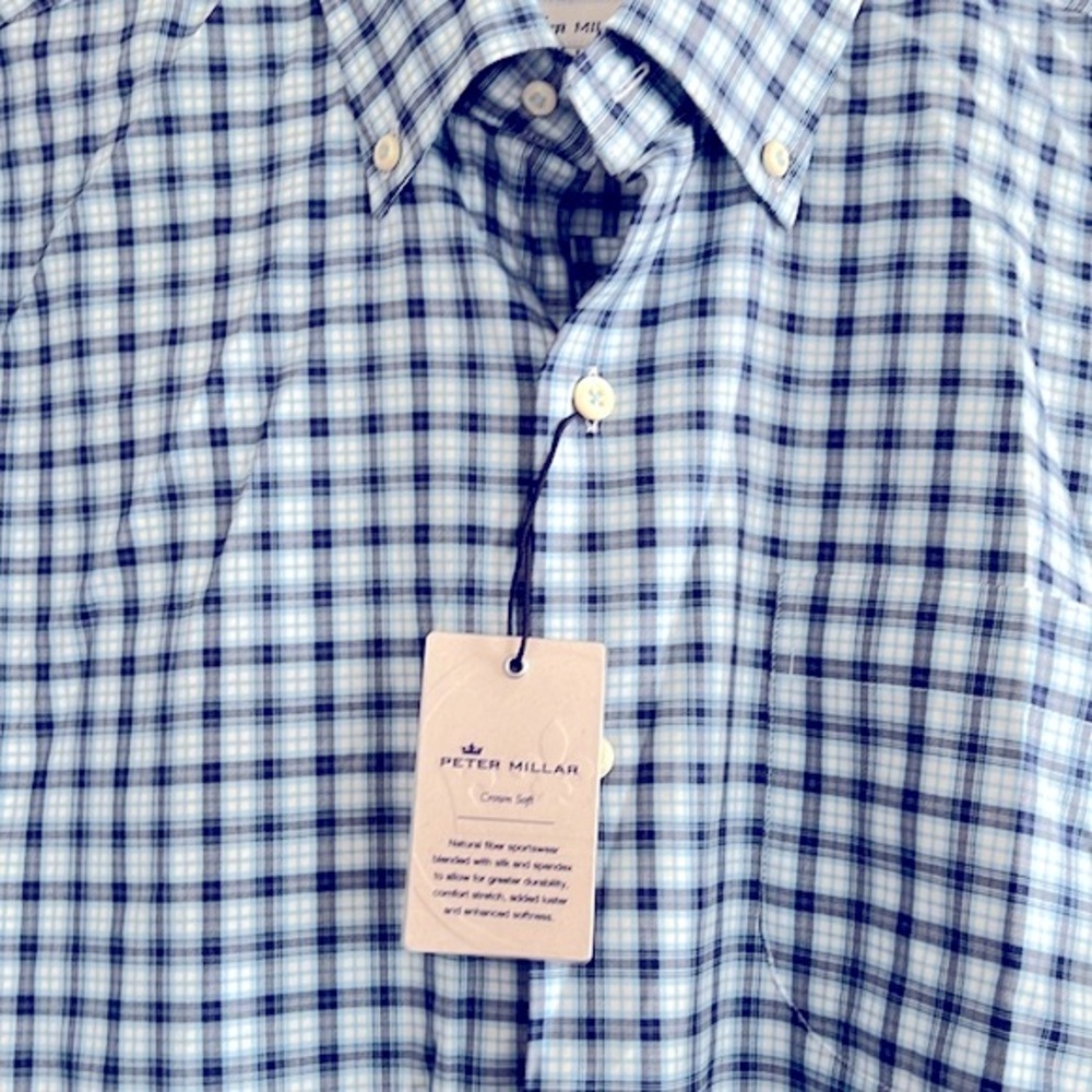 Peter Millar Crown Soft Cotton Silk Sport Shirt in Blue, Size M, New w/Tag $148 - Picture 4 of 9